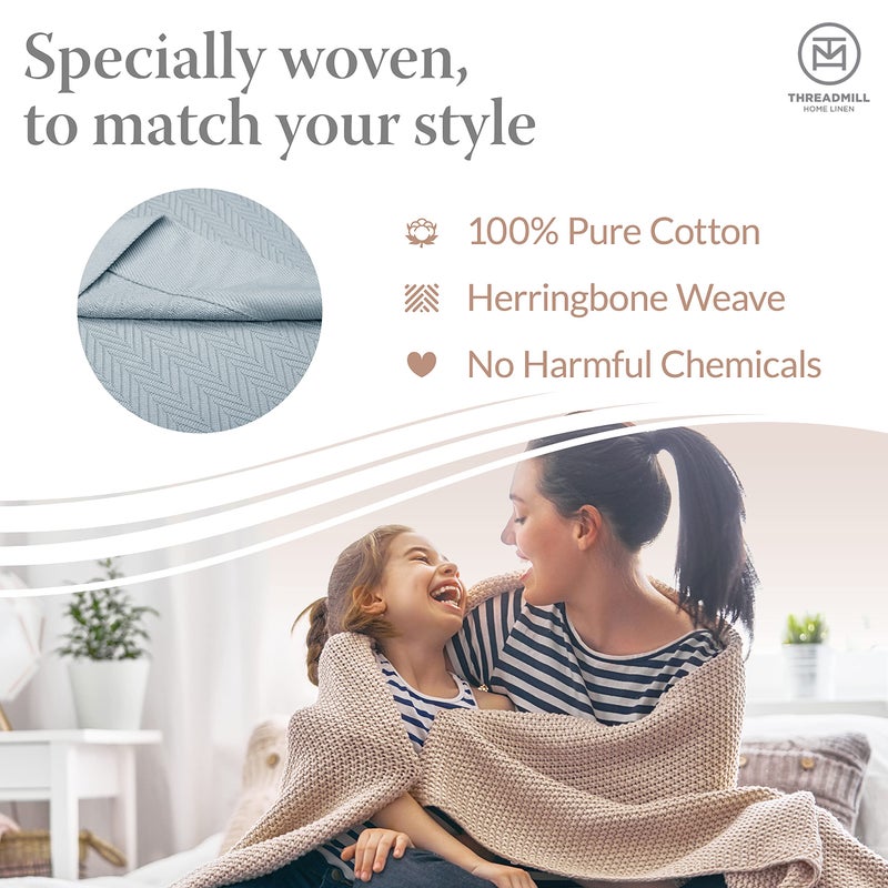 Threadmill Luxury Cotton Blankets for King Size Bed | All-Season Cozy 100% Cotton King Size Blanket | Herringbone Soft Fall Thermal Blanket fits Cal King Size Bed | Scottish Grey - Image 3